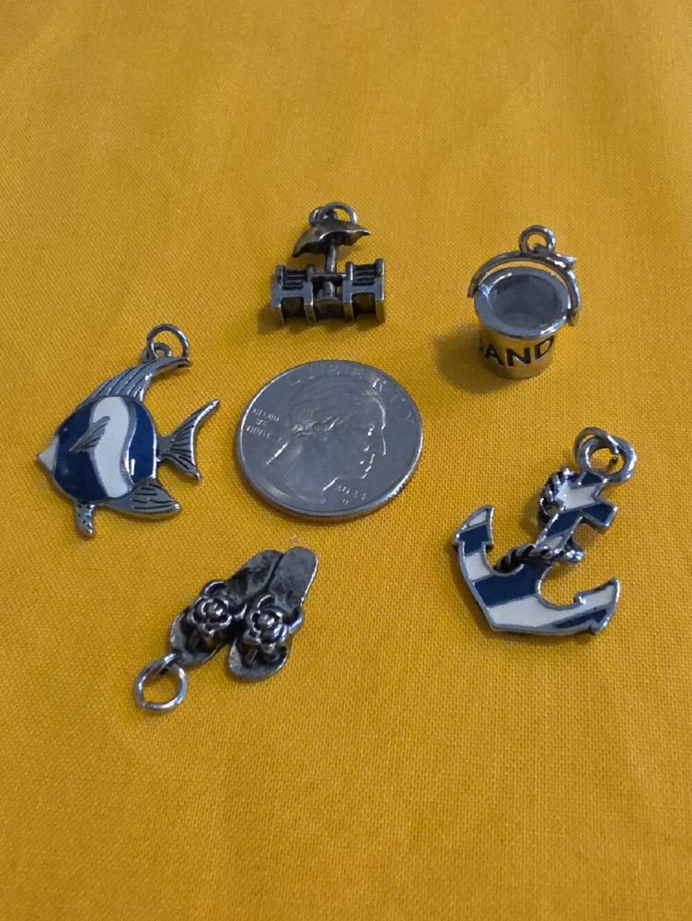Lot of 5 Nautical Themed Silver-Tone & Navy Blue Enamel Pendants ⚓️🐠